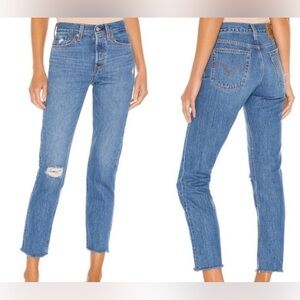 Levi’s Premium Denim Wedgie Button Fly High Rise Distressed Raw Hem Jeans